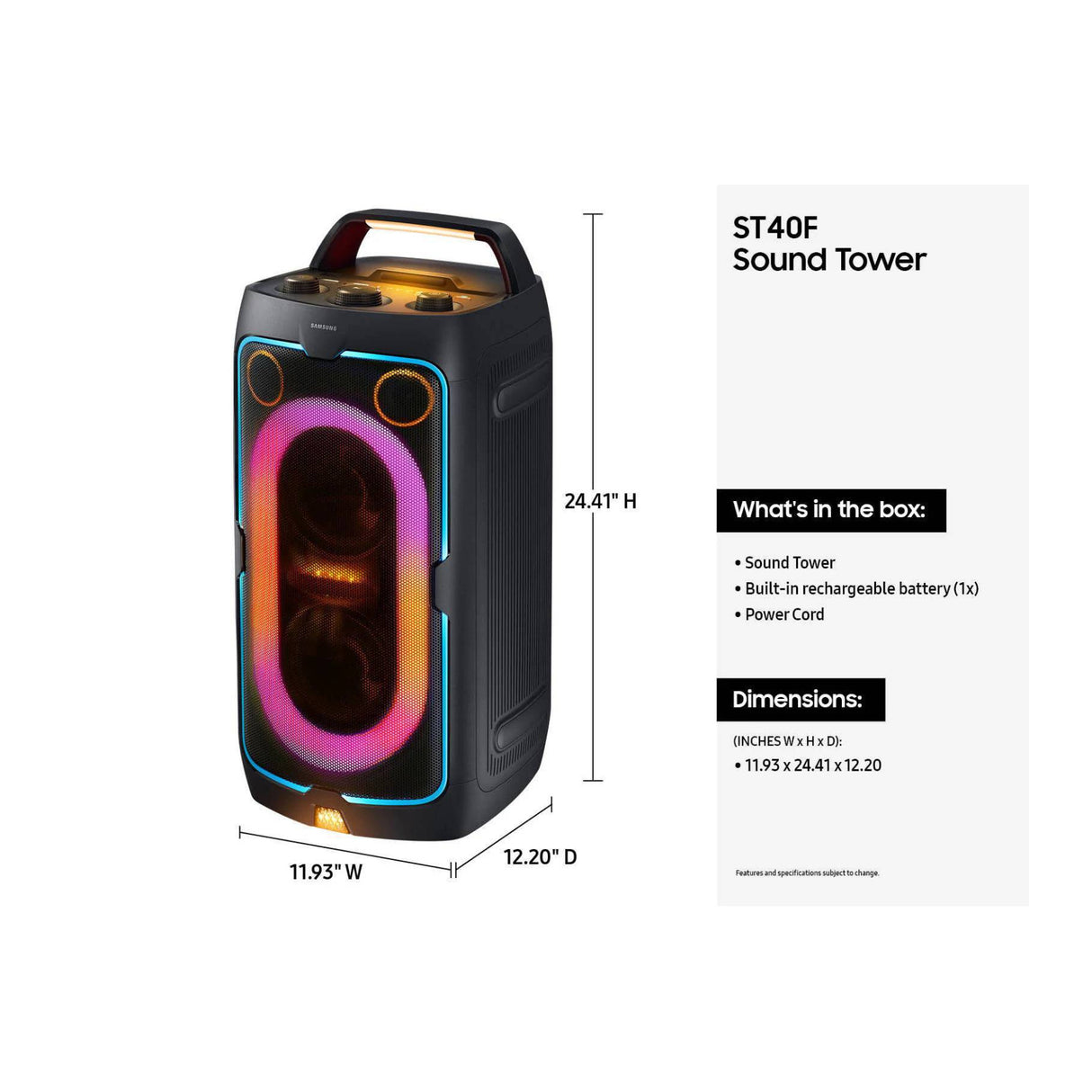 Samsung ST40F Sound Tower Portable Bluetooth Party Speaker with Built-In Battery