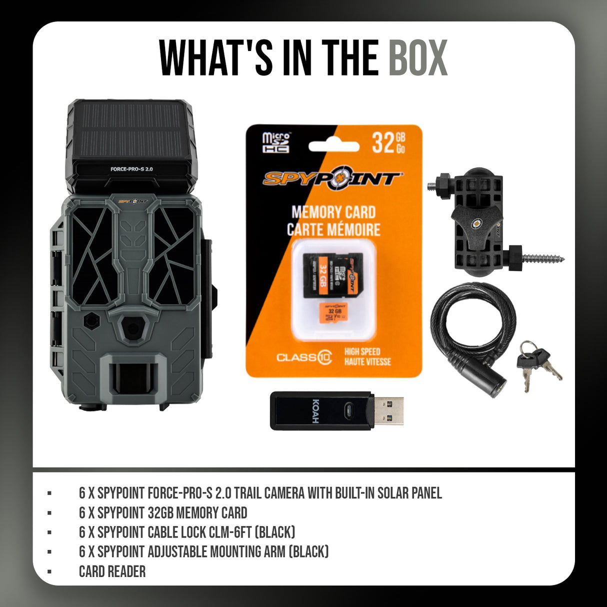 Spypoint FORCE-PRO-S 2.0 Trail Camera (6-Pack) Bundle with Accessories