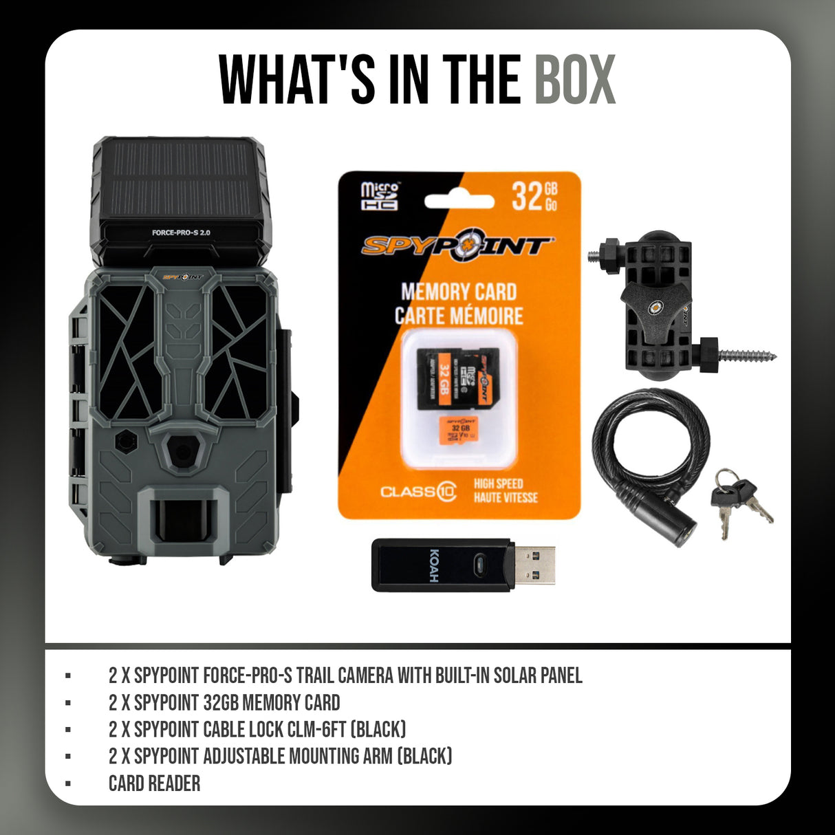 Spypoint FORCE-PRO-S 2.0 Trail Camera (2-Pack) Bundle with Accessories