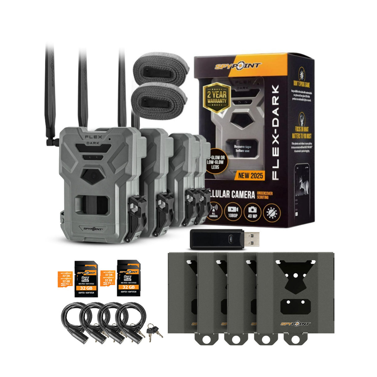 Spypoint Flex Dark Cellular Trail Camera (2 Pack) w/ Steel Case and Accessories