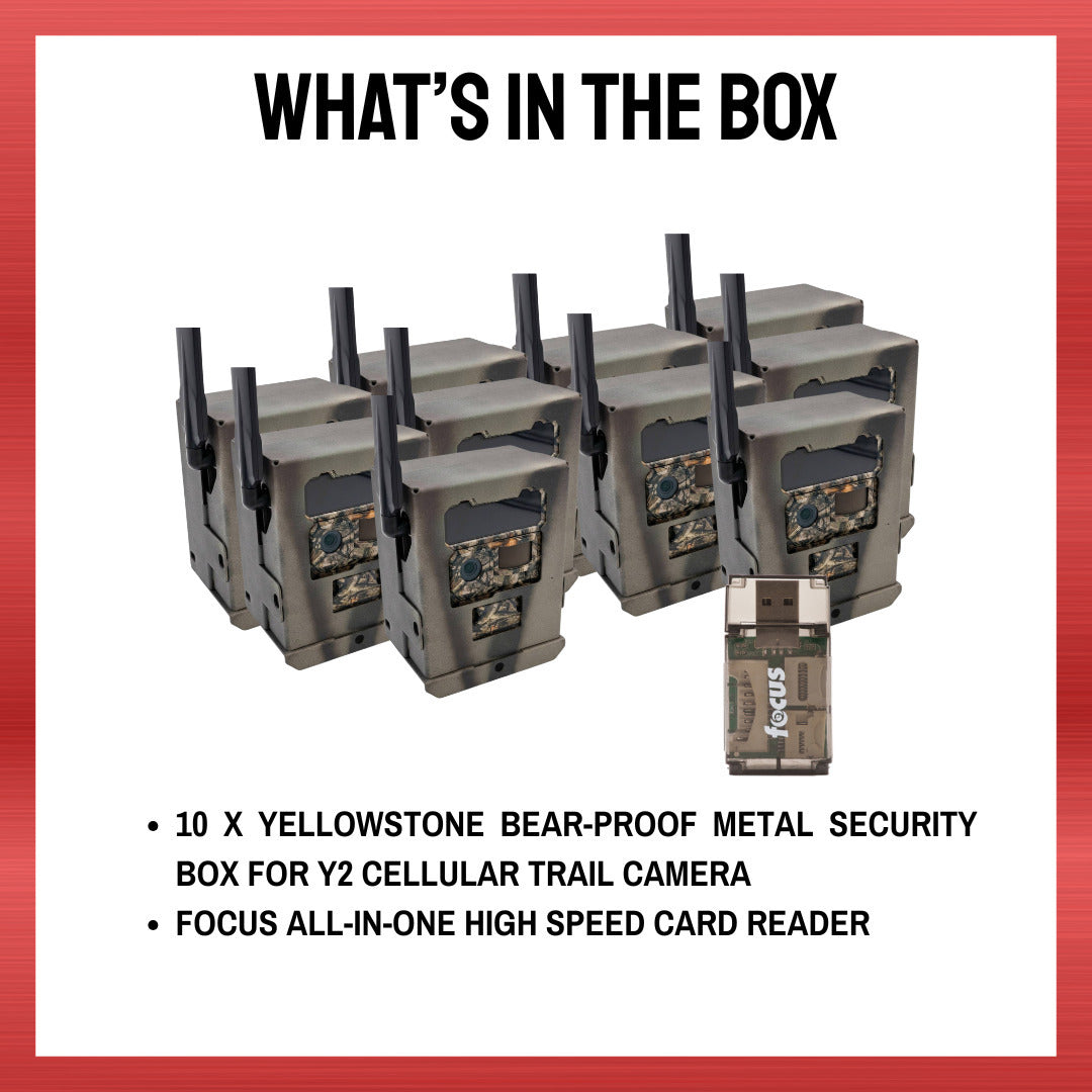 Yellowstone Metal Box for Y2 Cellular Trail Camera (10 Pack) with Card Reader