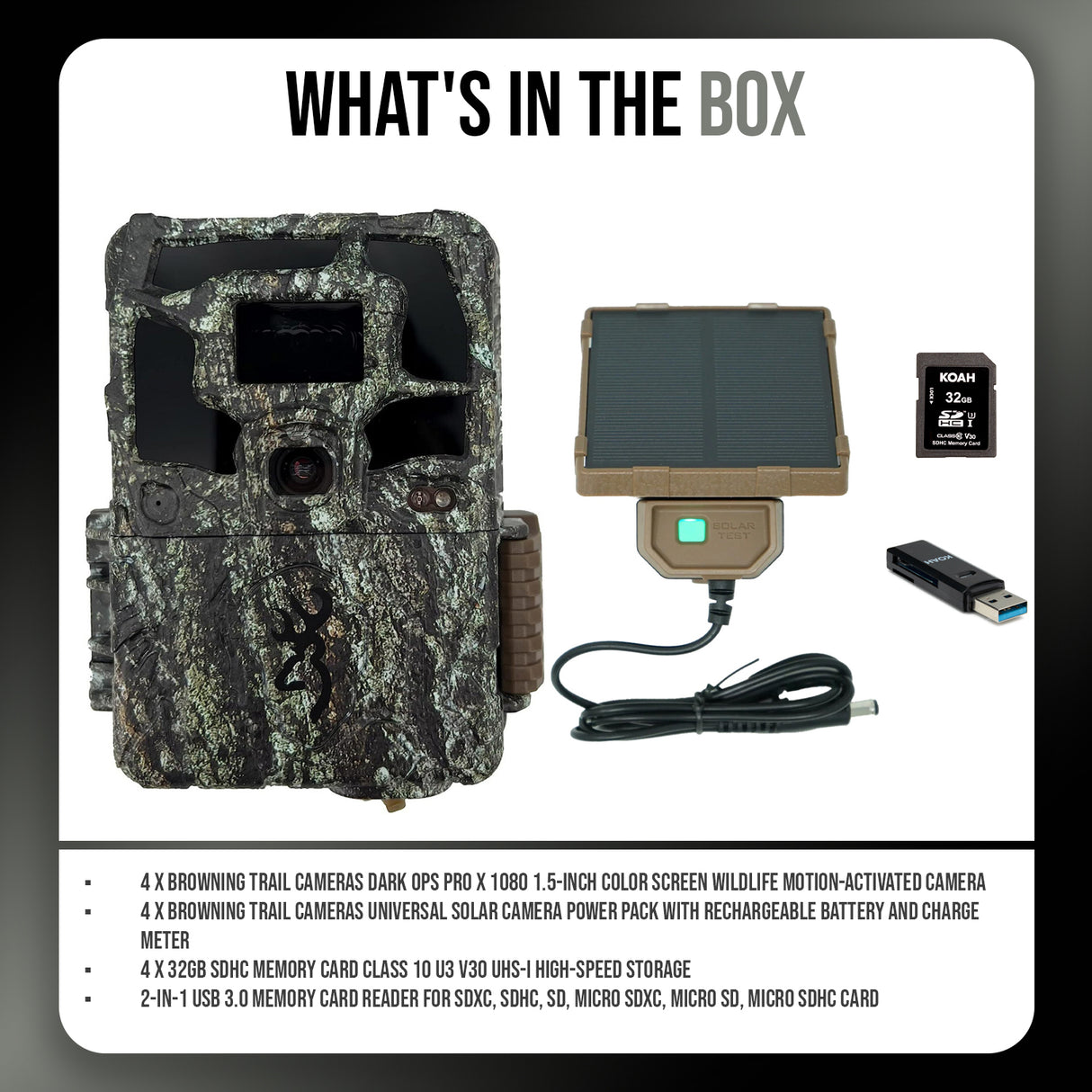 Browning Dark Ops Pro X 1080 Trail Camera (4-Pack) with Accessories Bundle