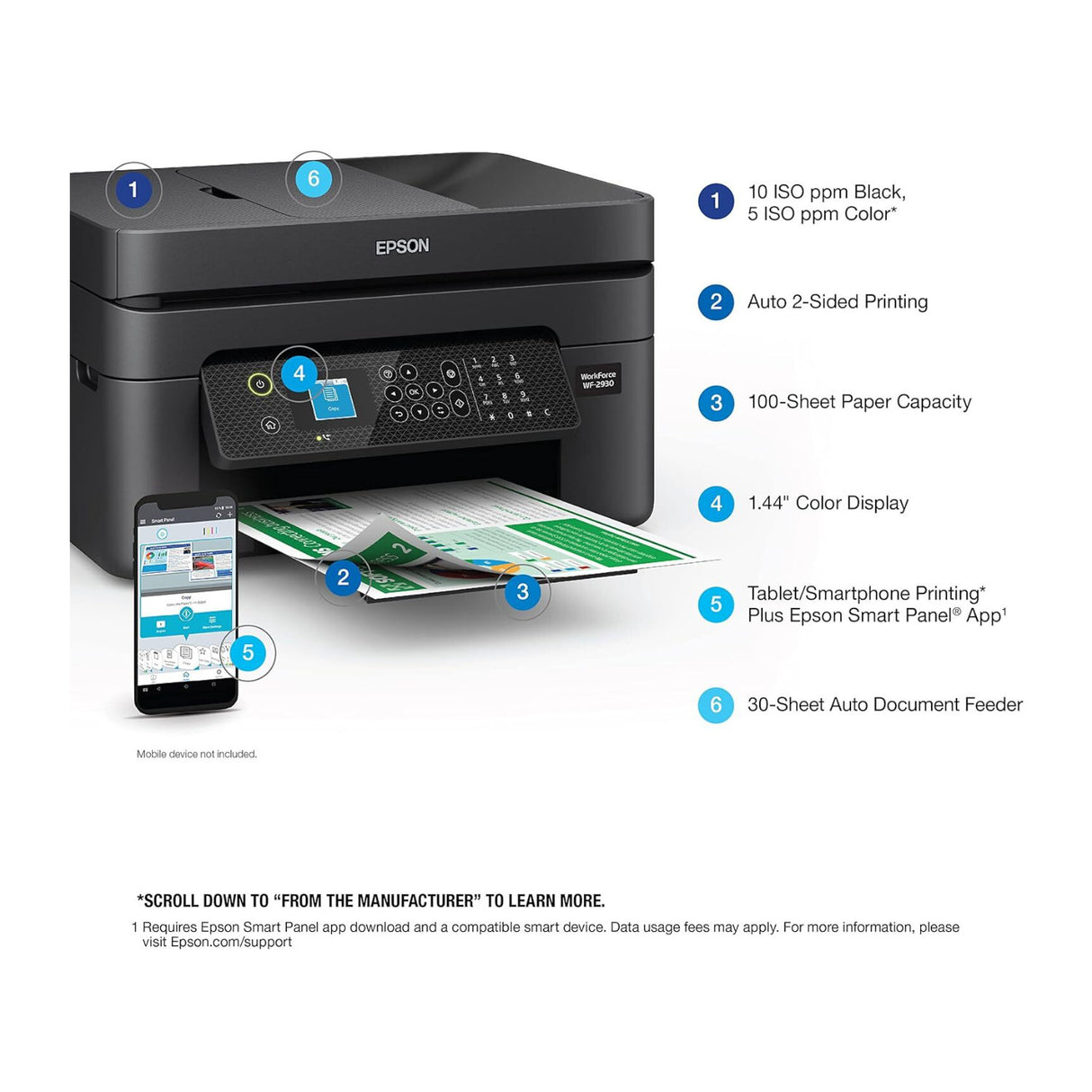 Epson WorkForce WF-2930 Wireless All-in-One Printer with Auto Duplex and ADF