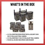 Yellowstone Y2 Cellular Trail Camera (4 Pack) with Security Box and Card Reader