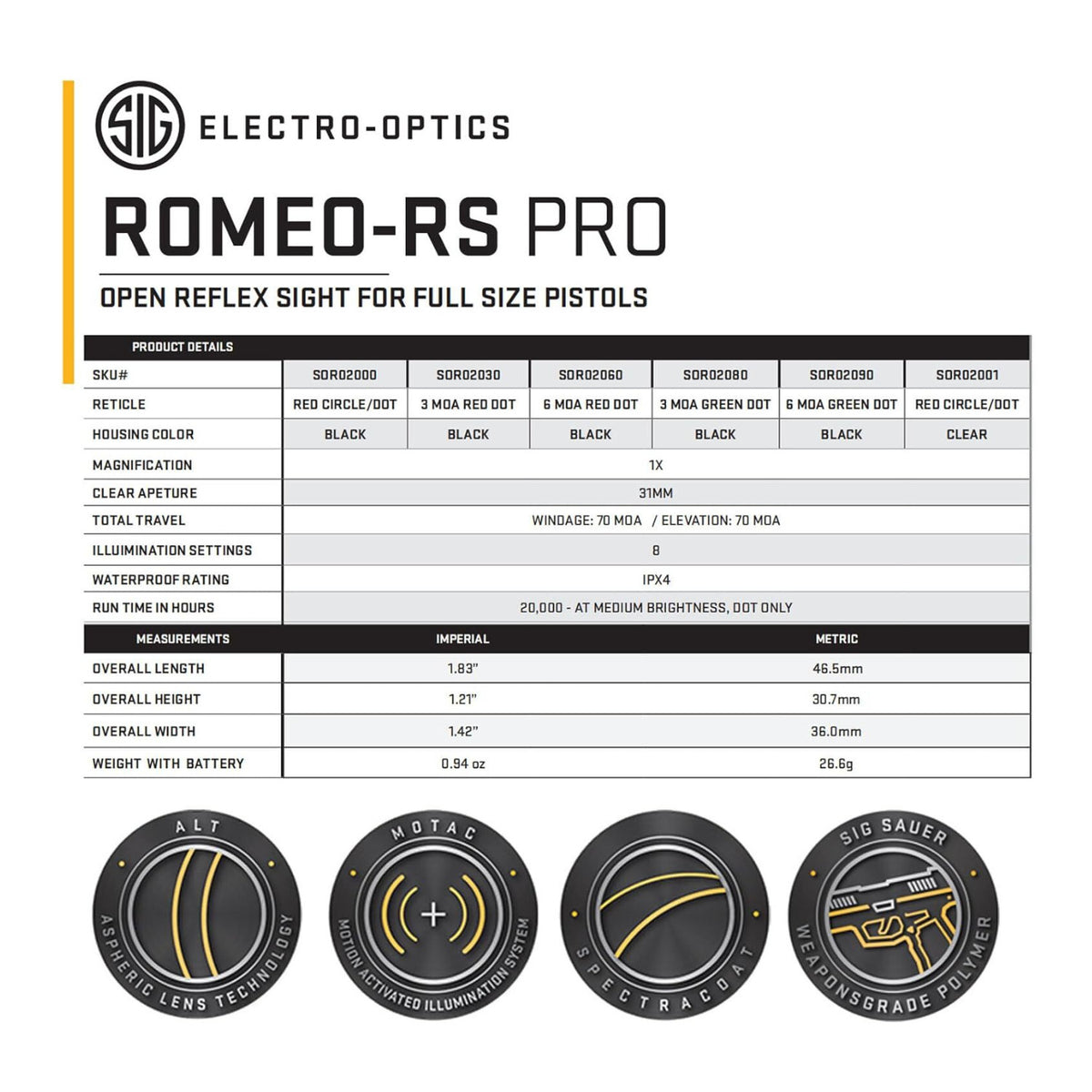 SIG SAUER Romeo-RS PRO Reinforced Steel 8 Brightness Modes Reflex Sight (6 MOA Green Dot)