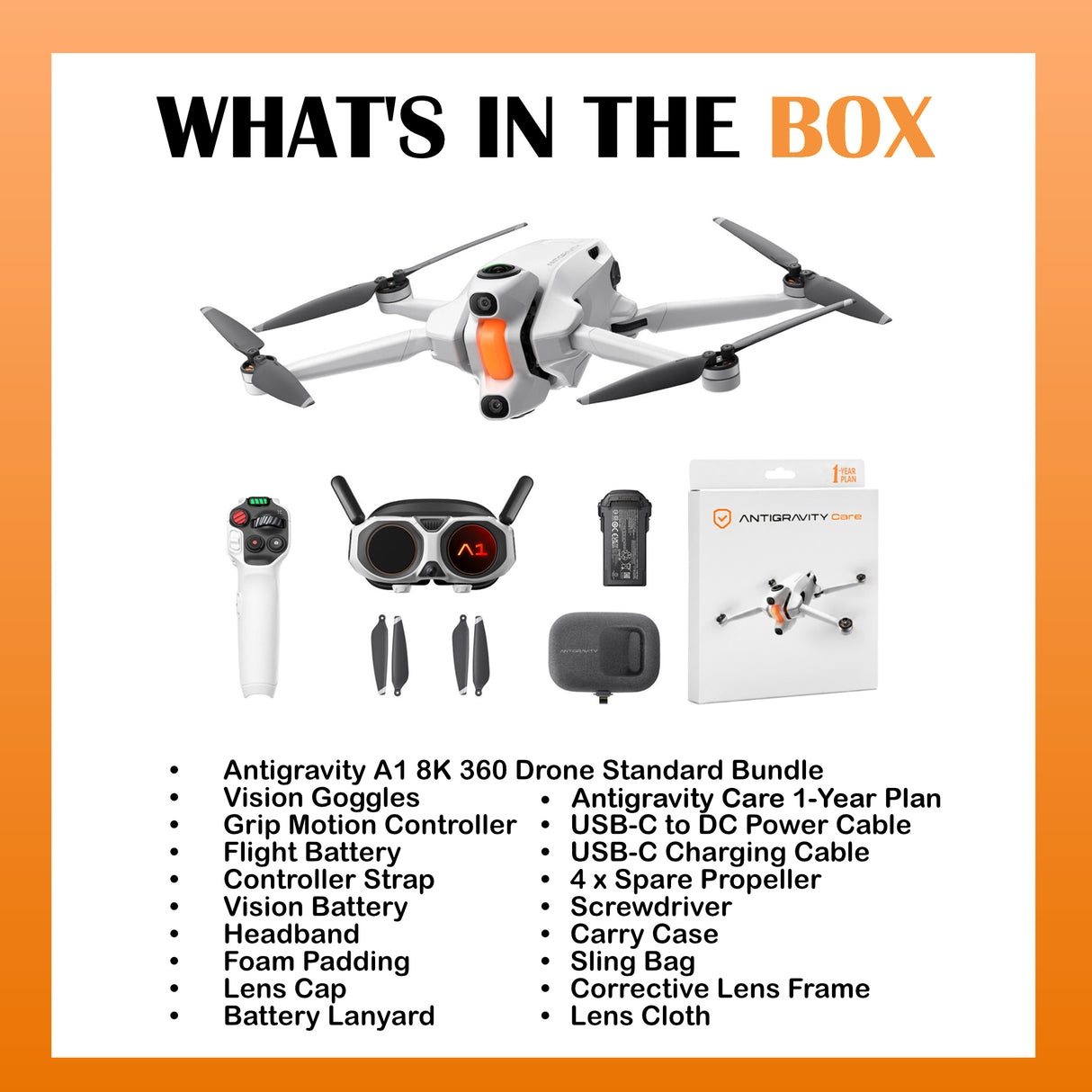 Antigravity A1 8K 360 Drone Standard Bundle with 1-Year Plan Drone Protection