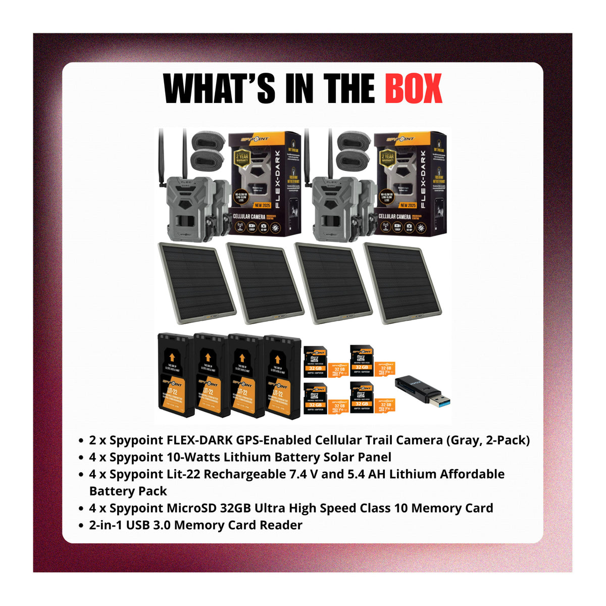 Spypoint FLEX-DARK GPS-Enabled Cellular Trail Camera with Solar Panel and Accs