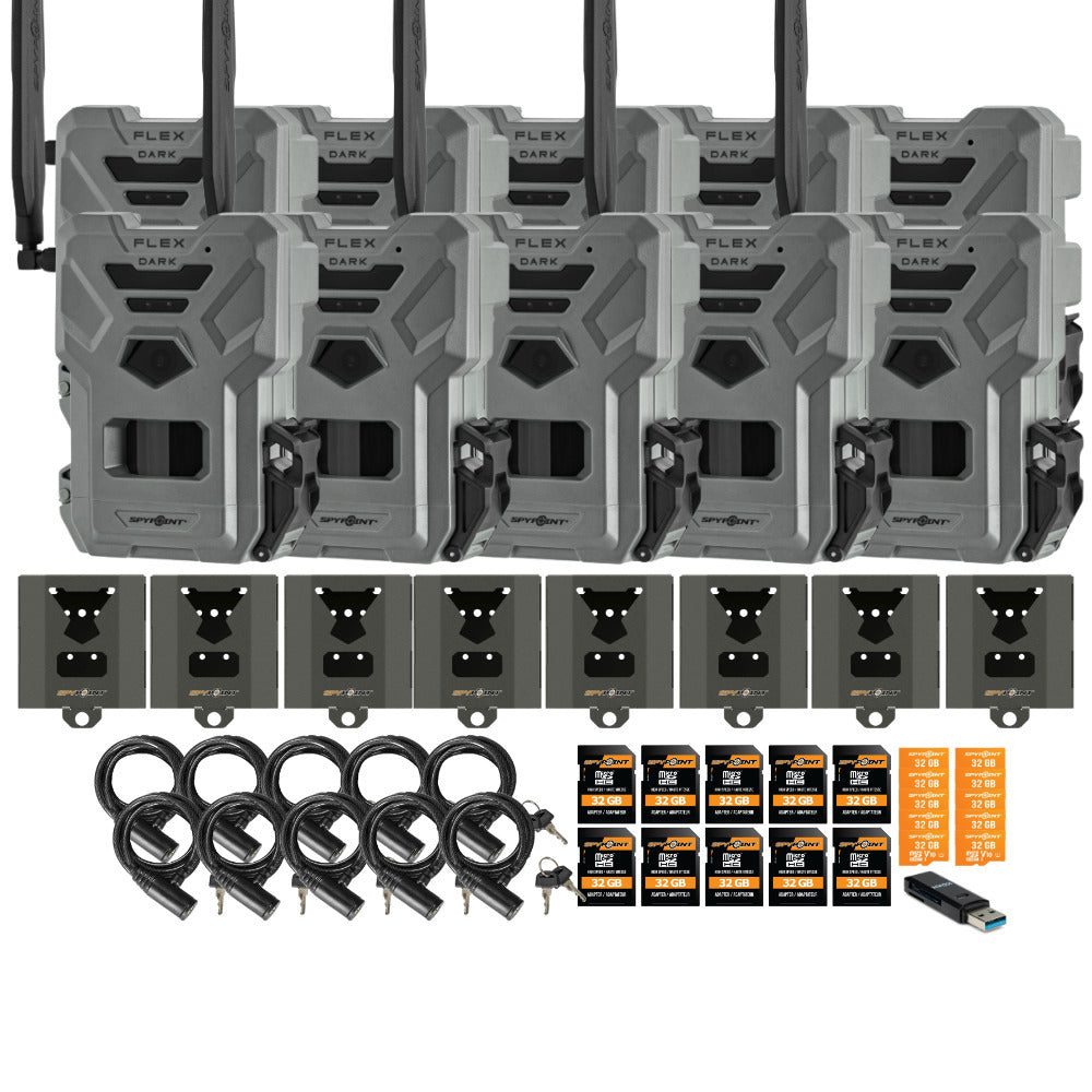 Spypoint Flex Dark Cellular Trail Camera (5 Pack) w/ Steel Case and Accessories
