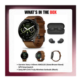 Garmin Venu 4 45mm AMOLED (Slate/Brown) GPS Smartwatch with Earbuds Bundle
