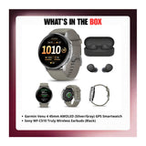 Garmin Venu 4 45mm AMOLED (Silver/Gray) GPS Smartwatch with Earbuds Bundle