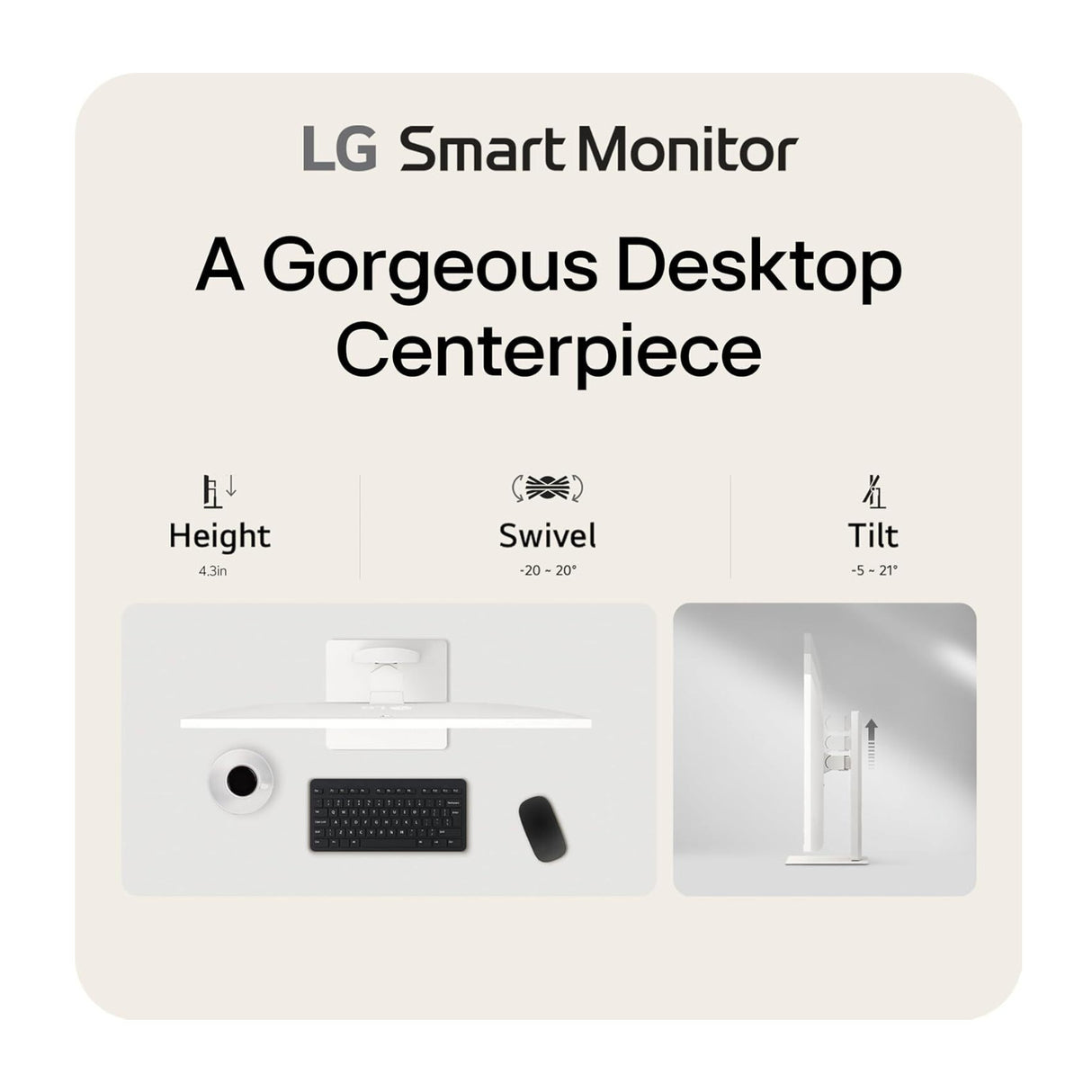 LG 37 Inch 4K UHD Smart Monitor IPS webOS AirPlay 2 Built-In Speaker (White)