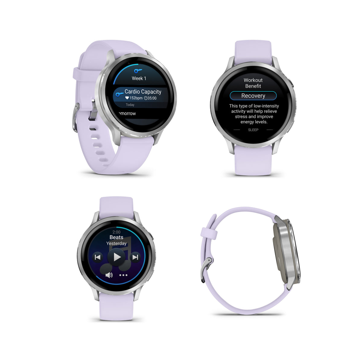 Garmin Venu 4 41mm AMOLED (Silver/Periwinkle) GPS Smartwatch with Earbuds Bundle