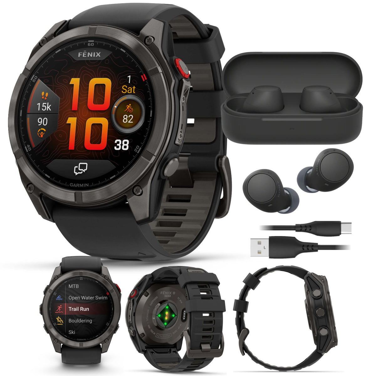 Garmin fenix 8 Pro Sapphire 51mm AMOLED (DLC Titanium/) GPS Smartwatch Bundle
