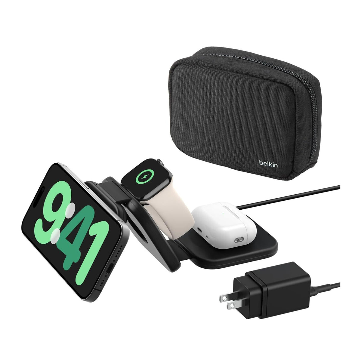 Belkin 3-in-1 Foldable MagSafe Charger for iPhone Apple Watch AirPods with Case (Open Box)