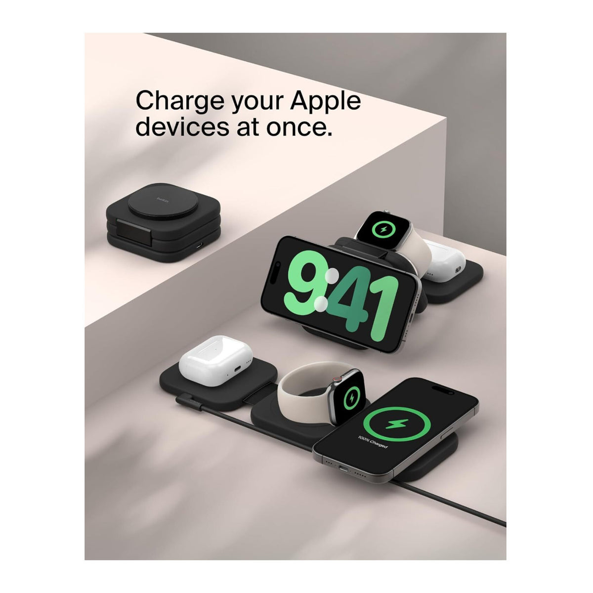 Belkin 3-in-1 Foldable MagSafe Charger for iPhone Apple Watch AirPods with Case (Open Box)