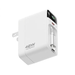 ReelCharge 40W USB C Wall Charger Dual Port Fast Charger Block with LED Display Folding Plug (White)
