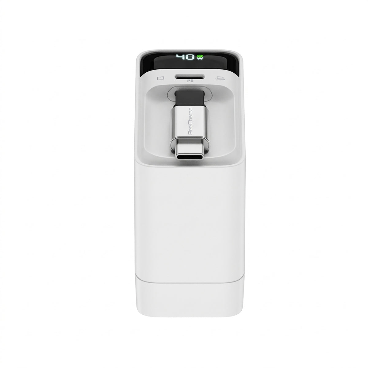 ReelCharge 40W USB C Wall Charger Dual Port Fast Charger Block with LED Display Folding Plug (White)