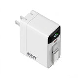 ReelCharge 40W USB C Wall Charger Dual Port Fast Charger Block with LED Display Folding Plug (White)