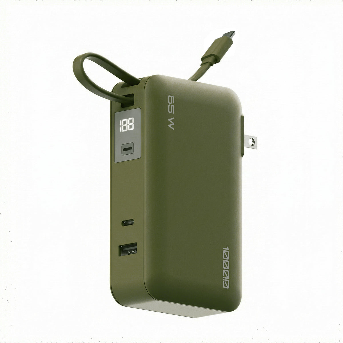ReelCharge Power Bank Flex 65W 10000mAh, Portable Charger with USB C (Dark Sage)