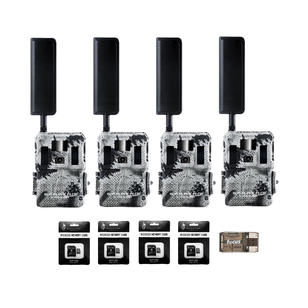 Spartan GoLive2 4G/LTE Trail Camera 4-Pack Bundle with 32GB Memory Card & Reader