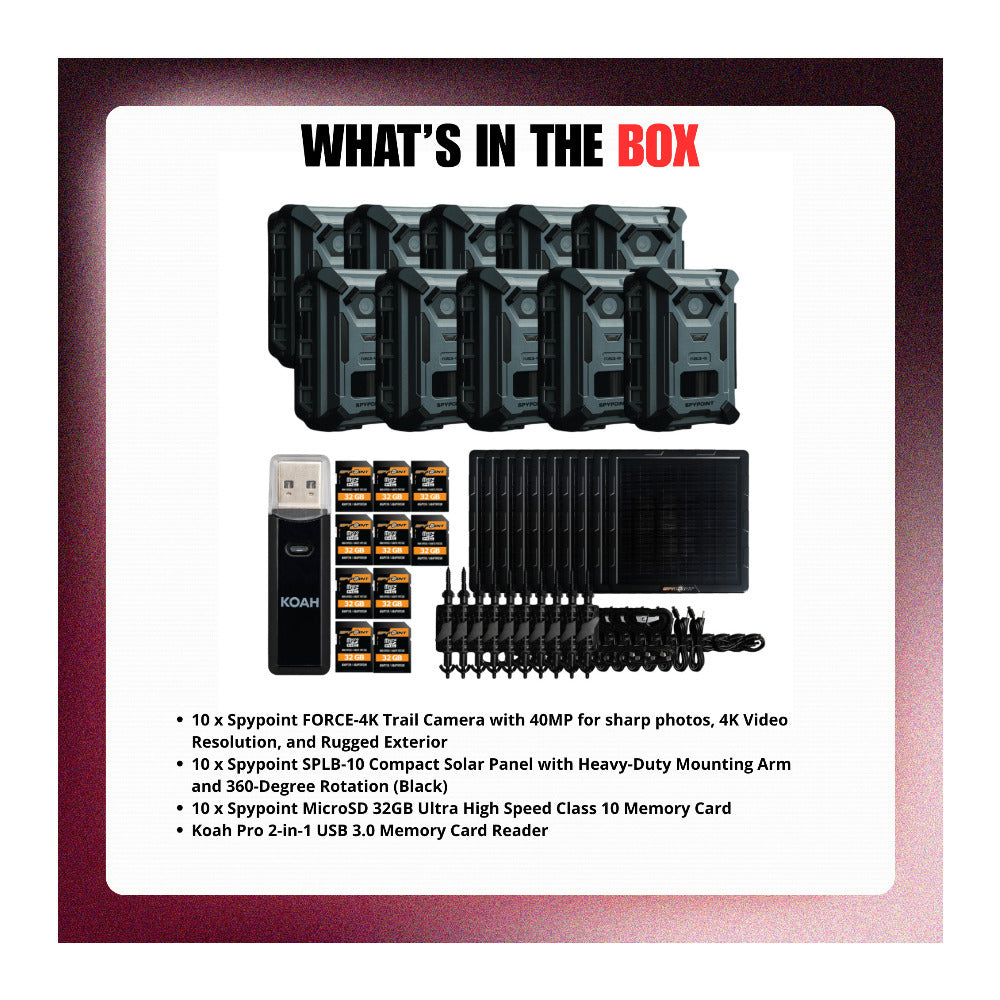 Spypoint FORCE-4K Trail Camera with 40MP, 4K Resolution and Accessories Bundle