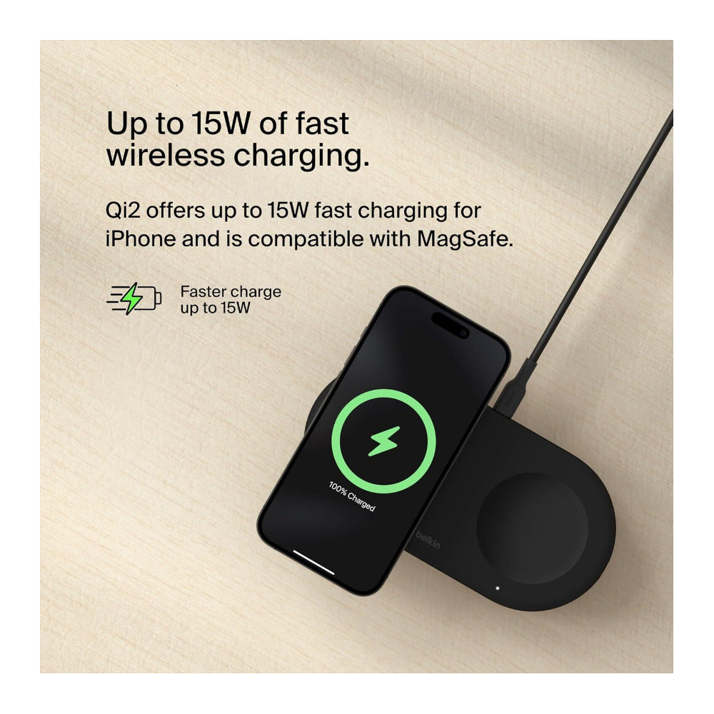 Belkin BoostCharge Pro 2-in-1 Magnetic Wireless Charging Pad with Qi2 (Black) (Open Box)