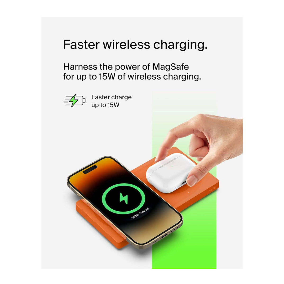 Belkin 2-in-1 MagSafe Wireless Charging Pad with Qi2 15W (Orange) (Open Box)