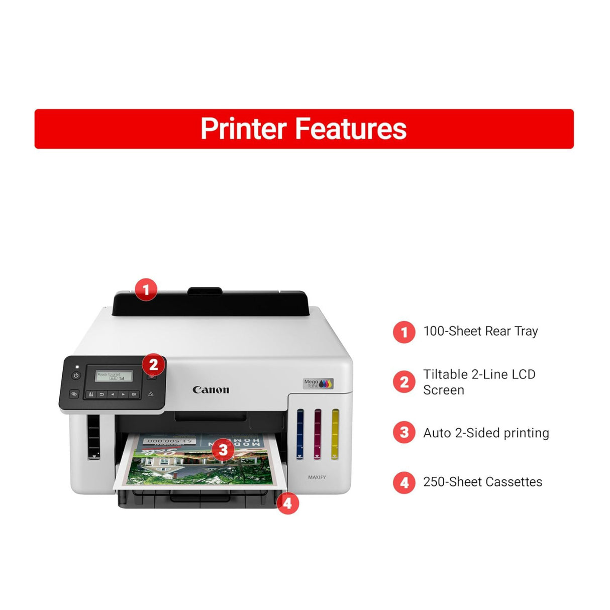 Canon MegaTank GX5120 Wi-Fi Inkjet Color Printer with Auto Duplex Printing White