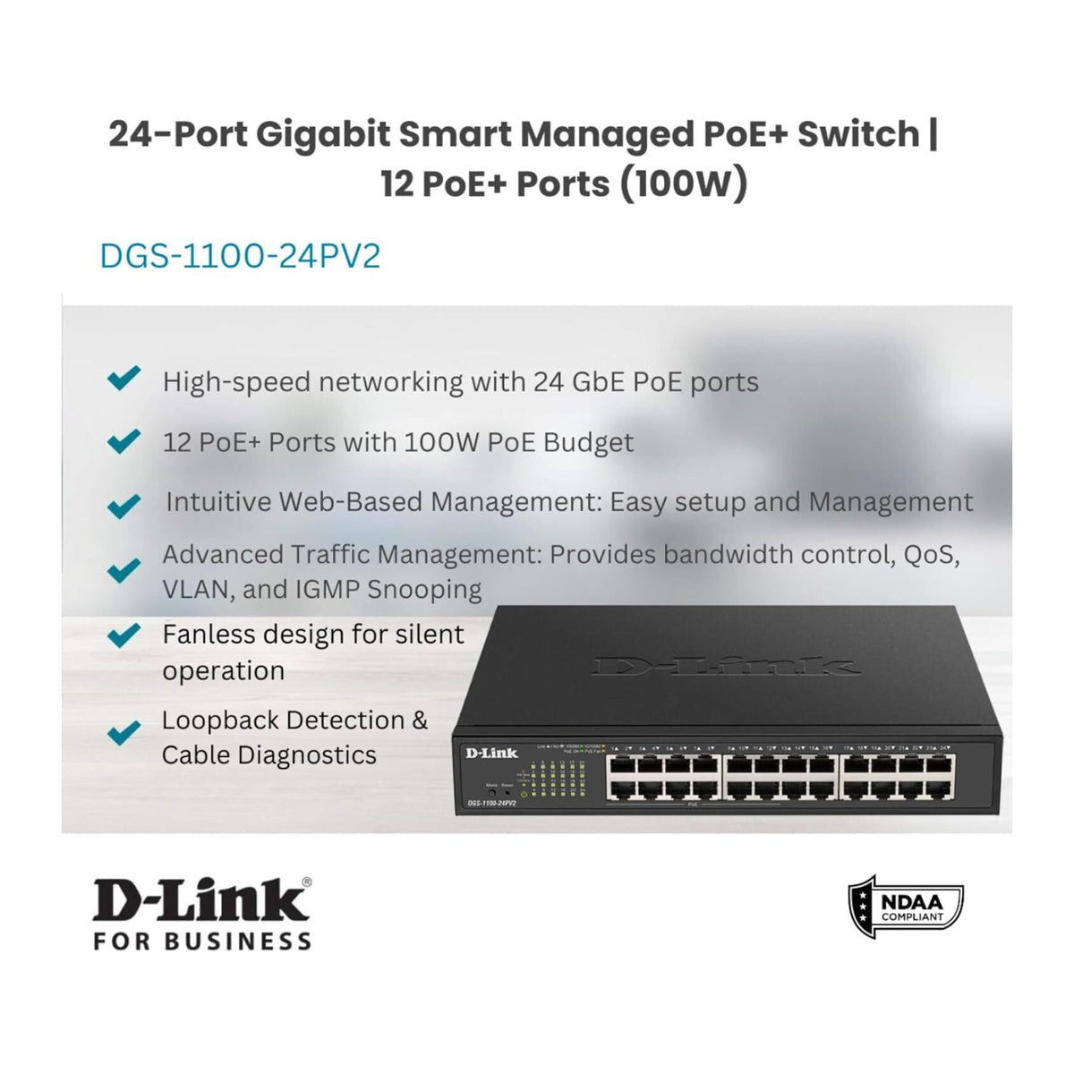 D-Link 24-Port Gigabit Smart Managed PoE+ Switch