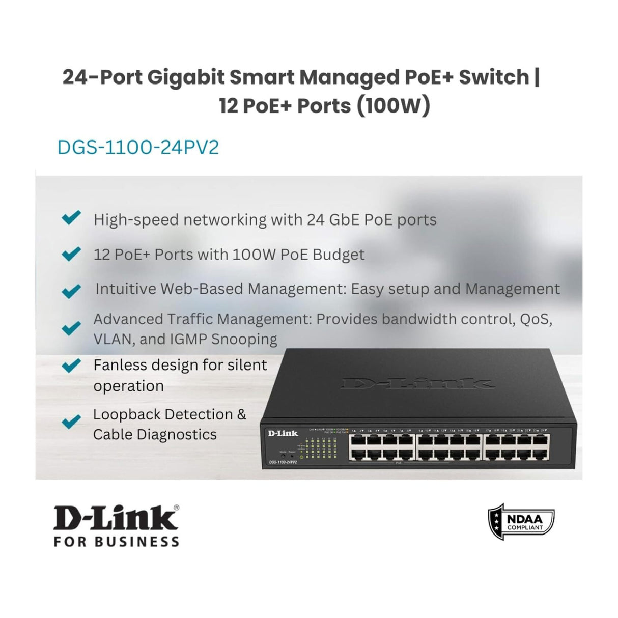 D-Link 24-Port Gigabit Smart Managed PoE+ Switch