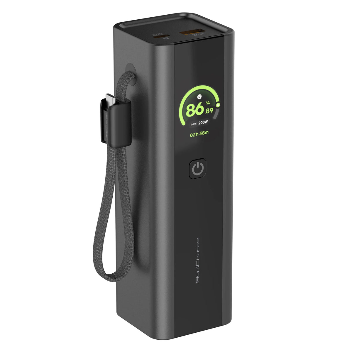 ReelCharge ReelPro 200W 27,000 mAh Power Bank Portable Charger 140W USB C (Gray)