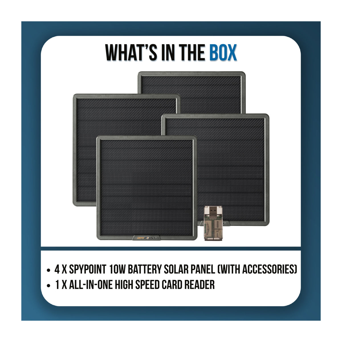 Spypoint SPLB-22 10-Watts Lithium Battery Solar Panel Bundle with High-Speed Card Reader (4-Pack)