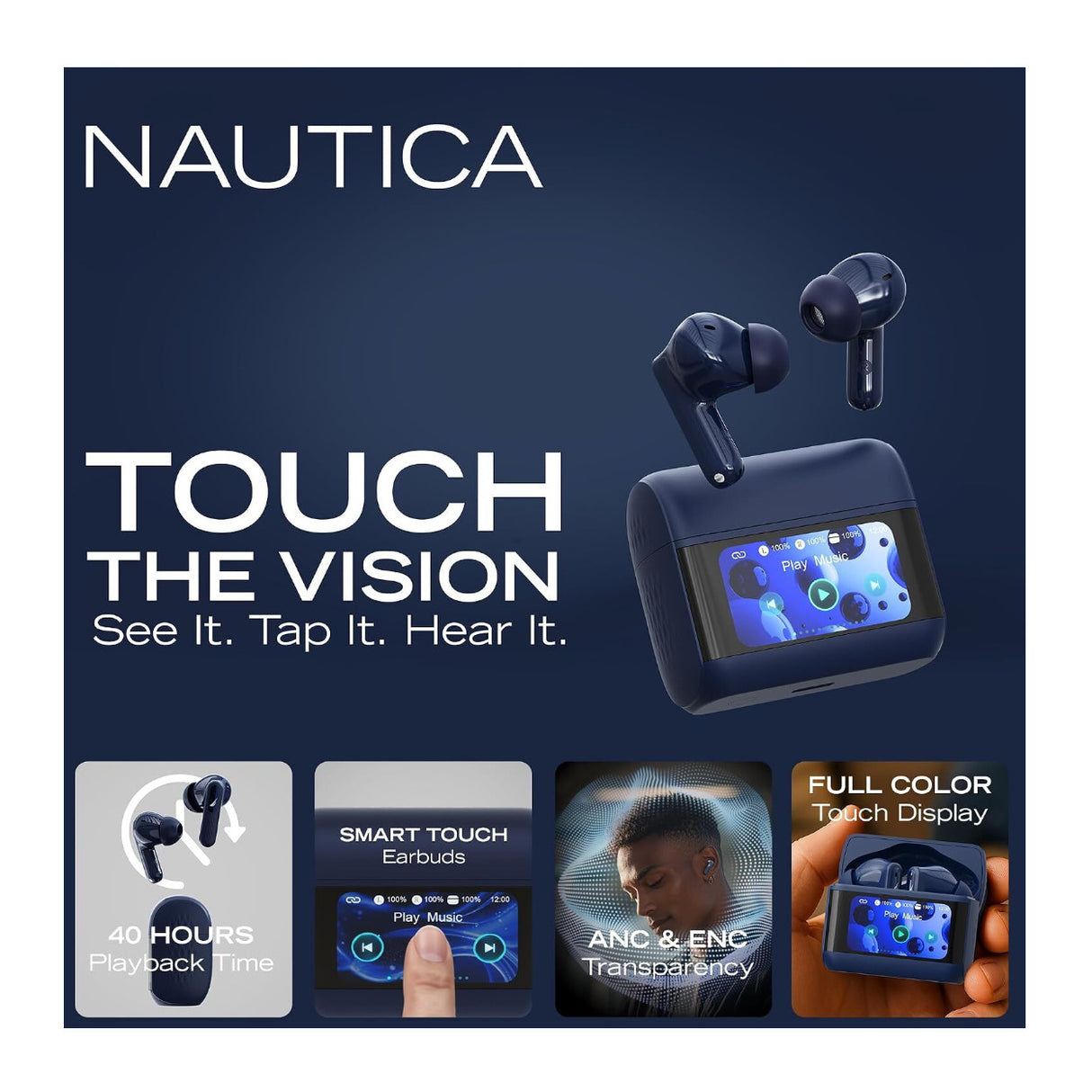 Nautica T710 True Wireless Stereo Earbuds with ANC ENC and 40H Playtime (Black)