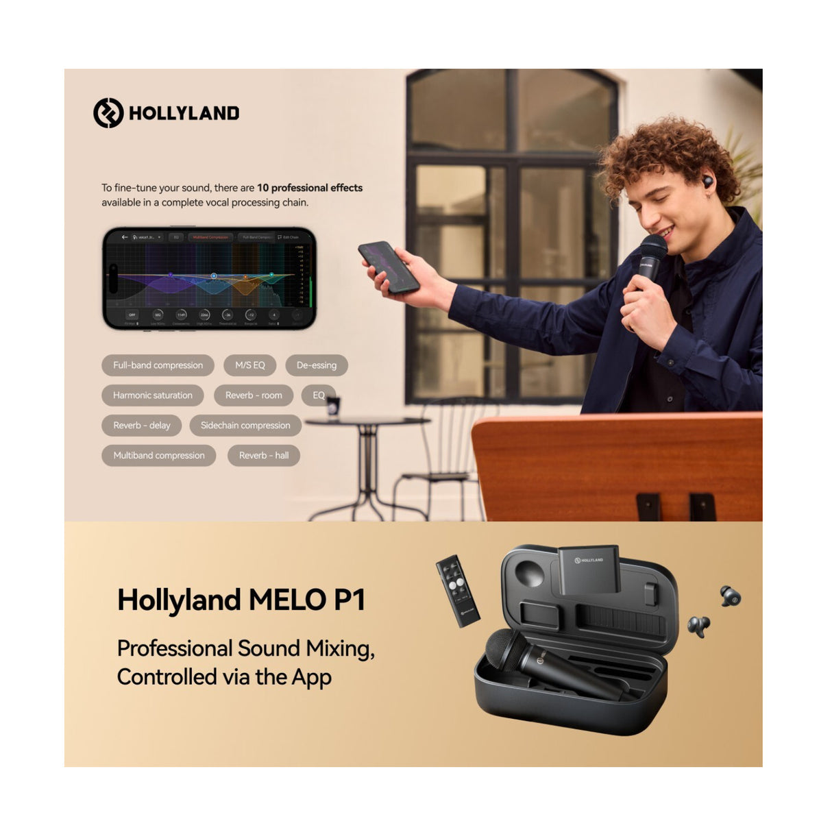 Hollyland Melo P1 Combo Wireless Music Creation System with Smart Audio Mixer (Space Gray)