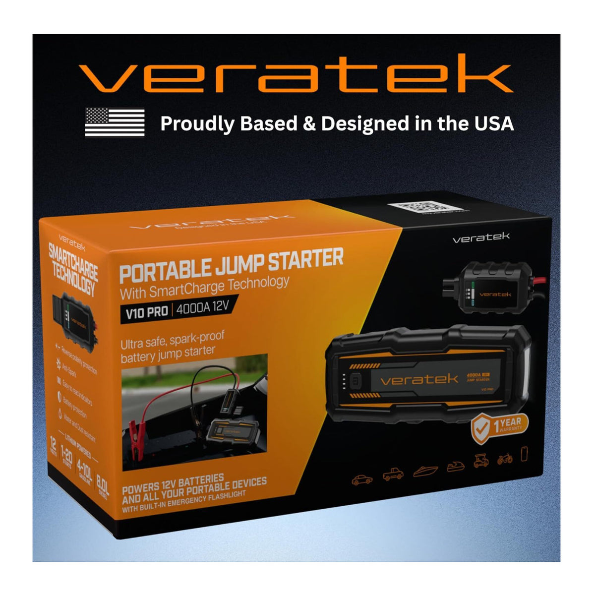 Veratek V10 Pro Portable 4000A Car Battery Jump Starter (10.0L Gas and 8.0L Diesel)
