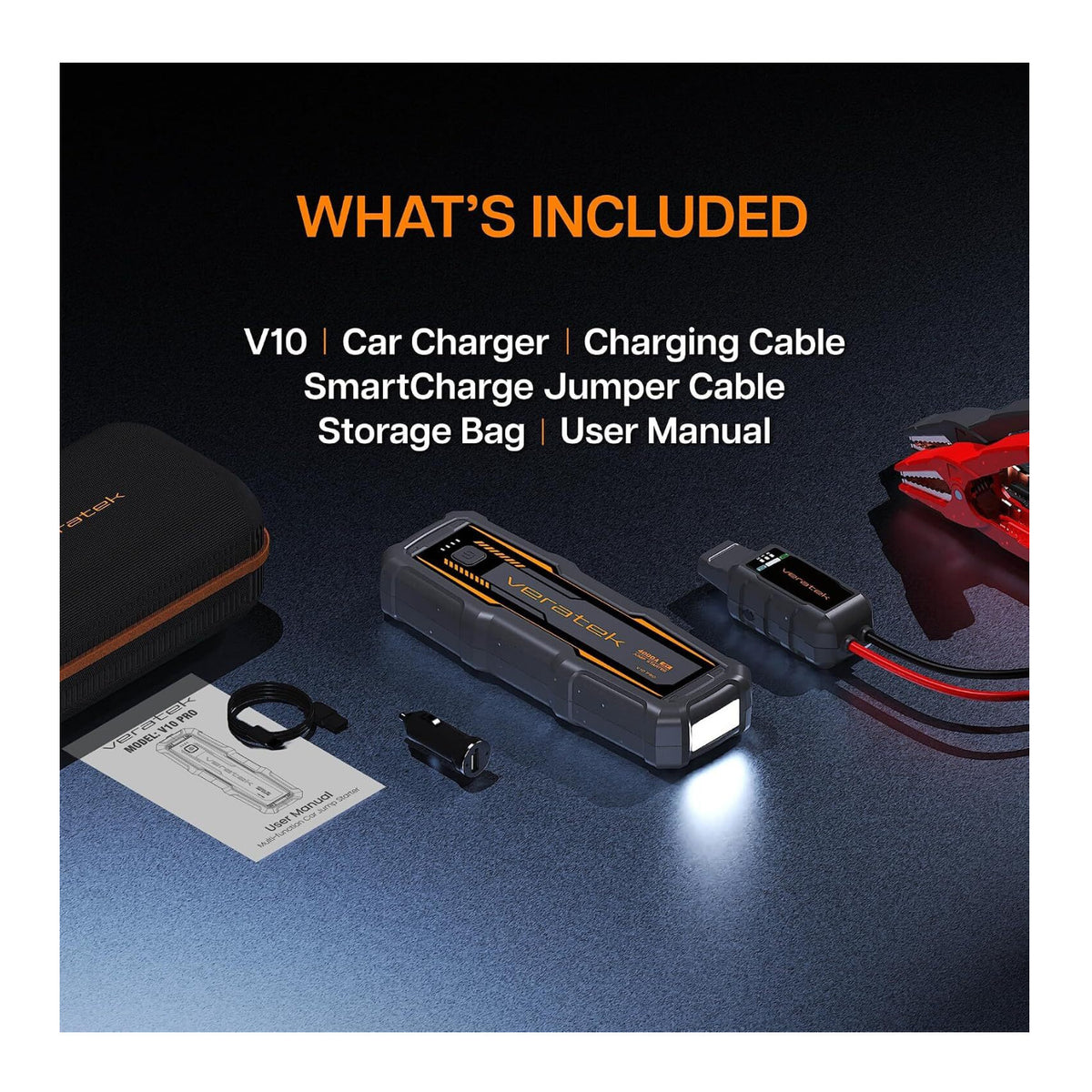 Veratek V10 Pro Portable 4000A Car Battery Jump Starter (10.0L Gas and 8.0L Diesel)