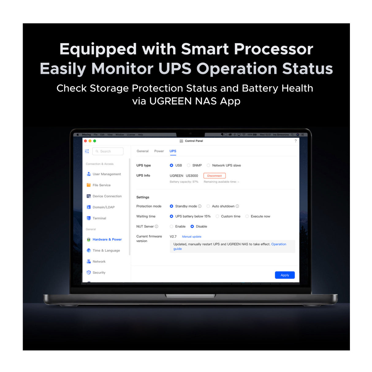 UGREEN US3000 NAS 120W DC UPS with Zero Second Transfer Time (12000mAh)