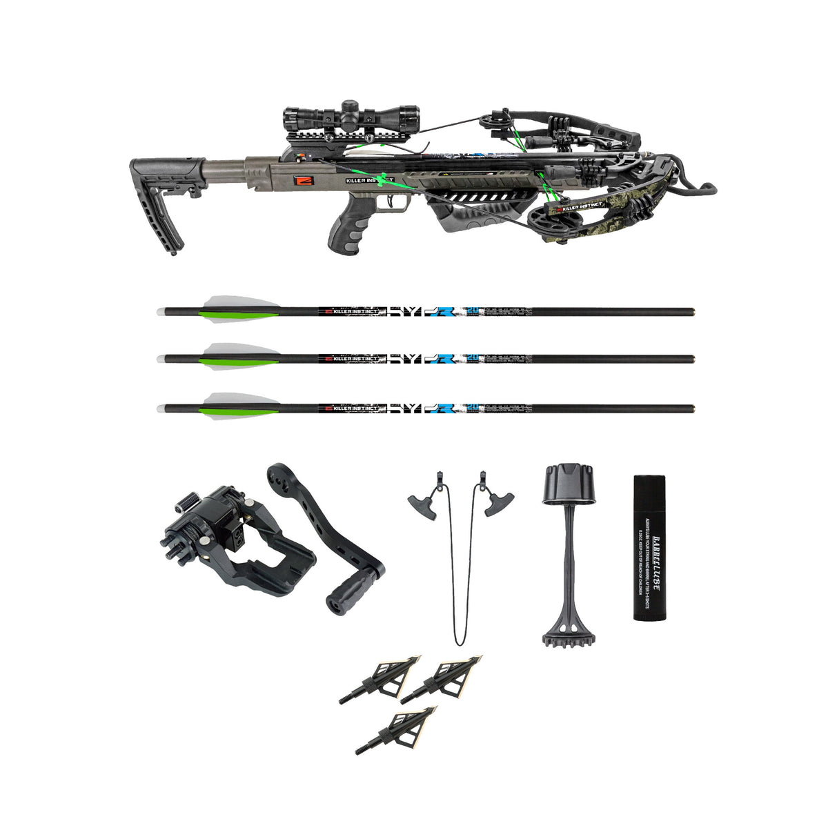 Killer Instinct BOSS 405 FPS Crossbow with Crank and Broadheads Bundle