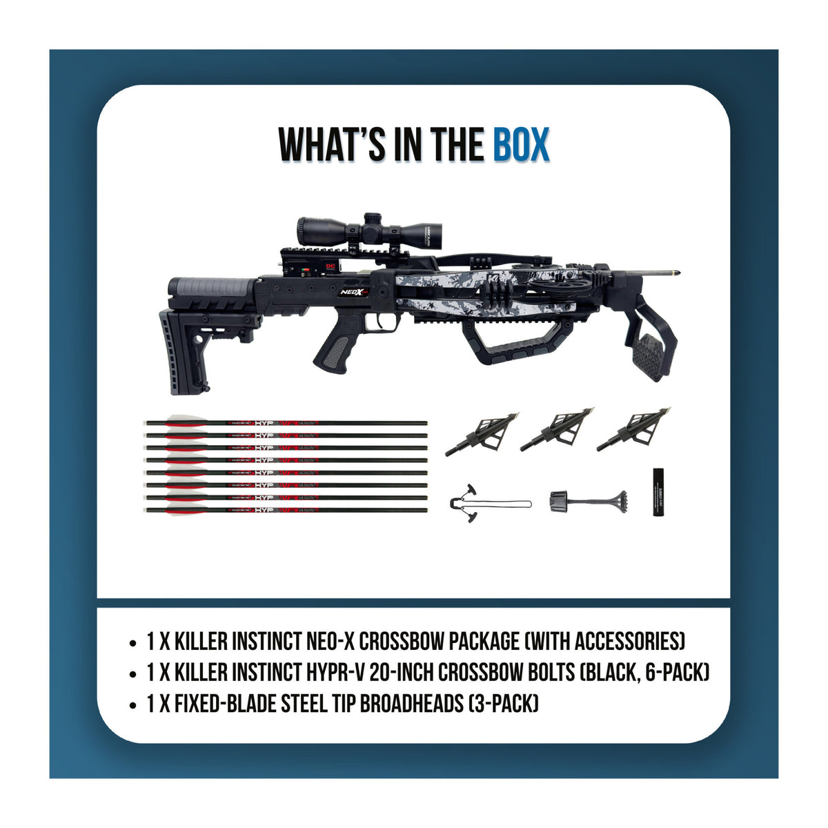Killer Instinct Neo-X 415 FPS Crossbow Package Bundle with HYPR-V Bolts and Fixed-Blade Broadheads