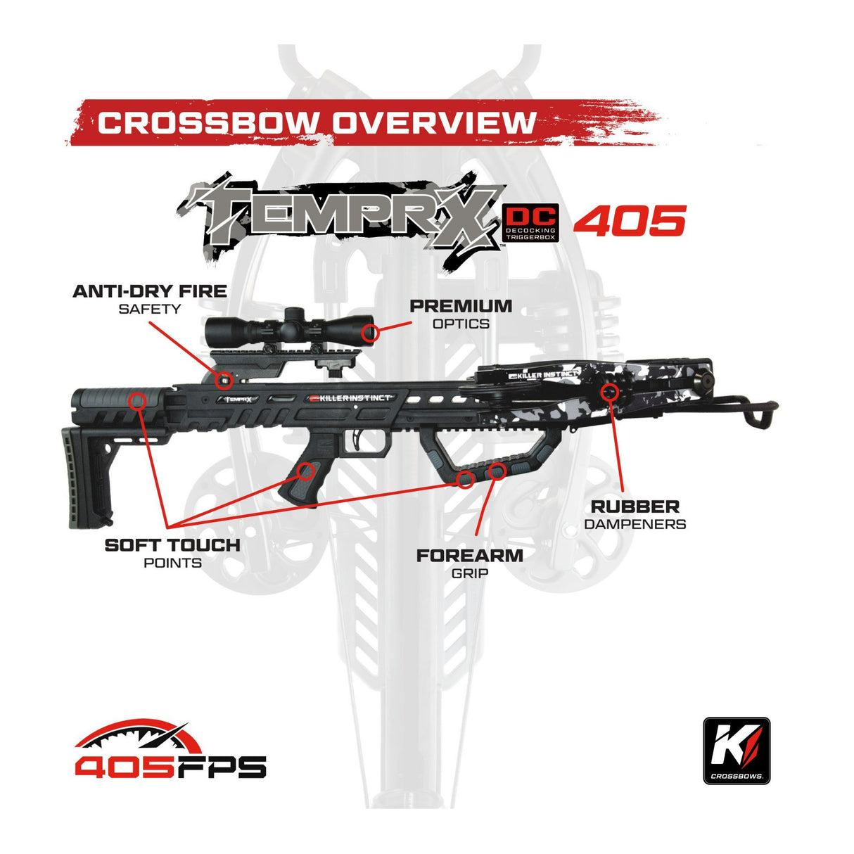 Killer Instinct Tempr-X 405 FPS Crossbow Kit with Case, Bolts and Broadhead