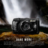 OM SYSTEM Tough TG-7 Digital Camera (Black) Bundle with 128GB Card, HDMI Cable & Accessories