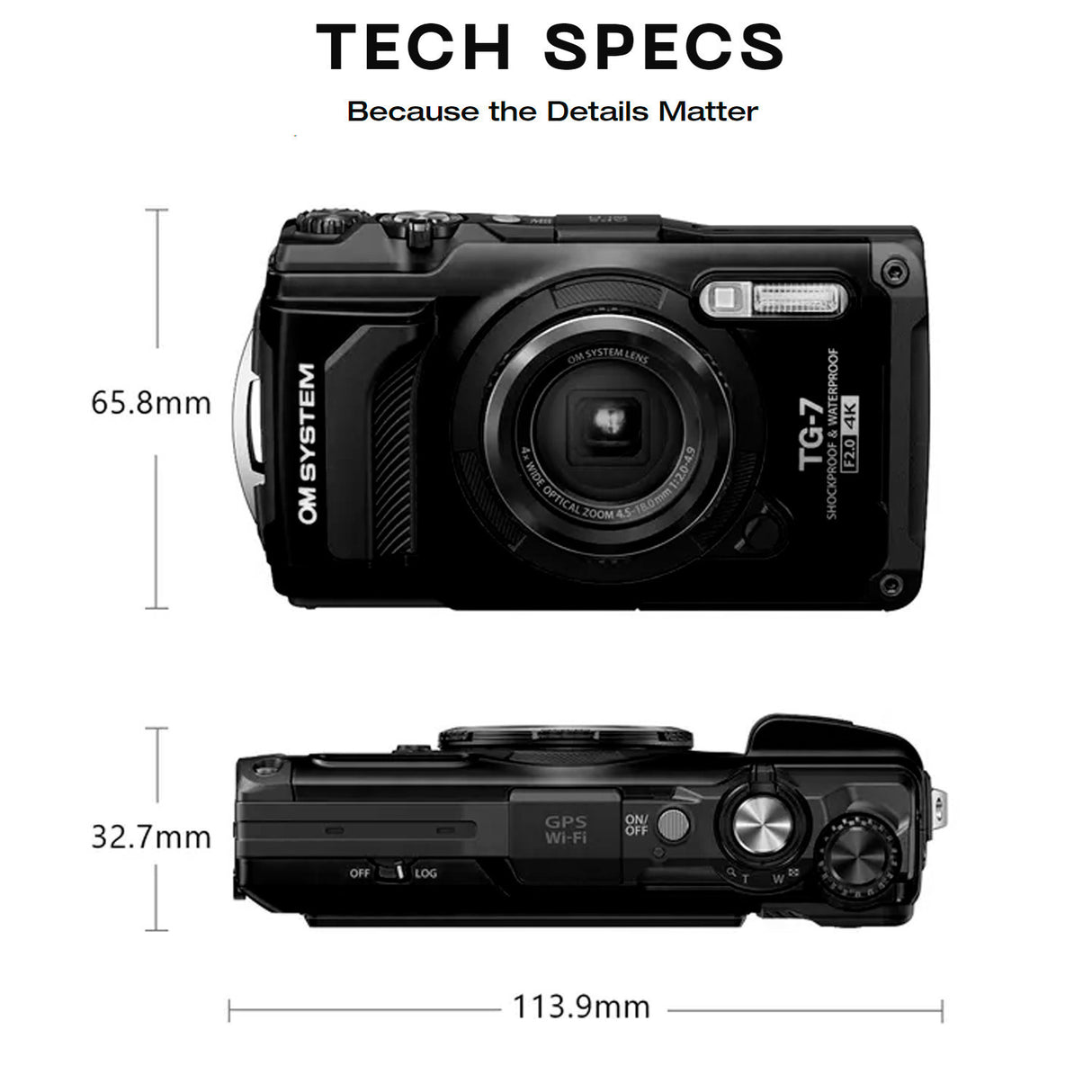 OM SYSTEM Tough TG-7 Digital Camera (Black) Bundle with Waterproof Hard Case