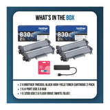 Brother ATN830XL Black High-Yield Toner Cartridge 4-Pack Bundle with 4-Port USB Hub and Flash Drive
