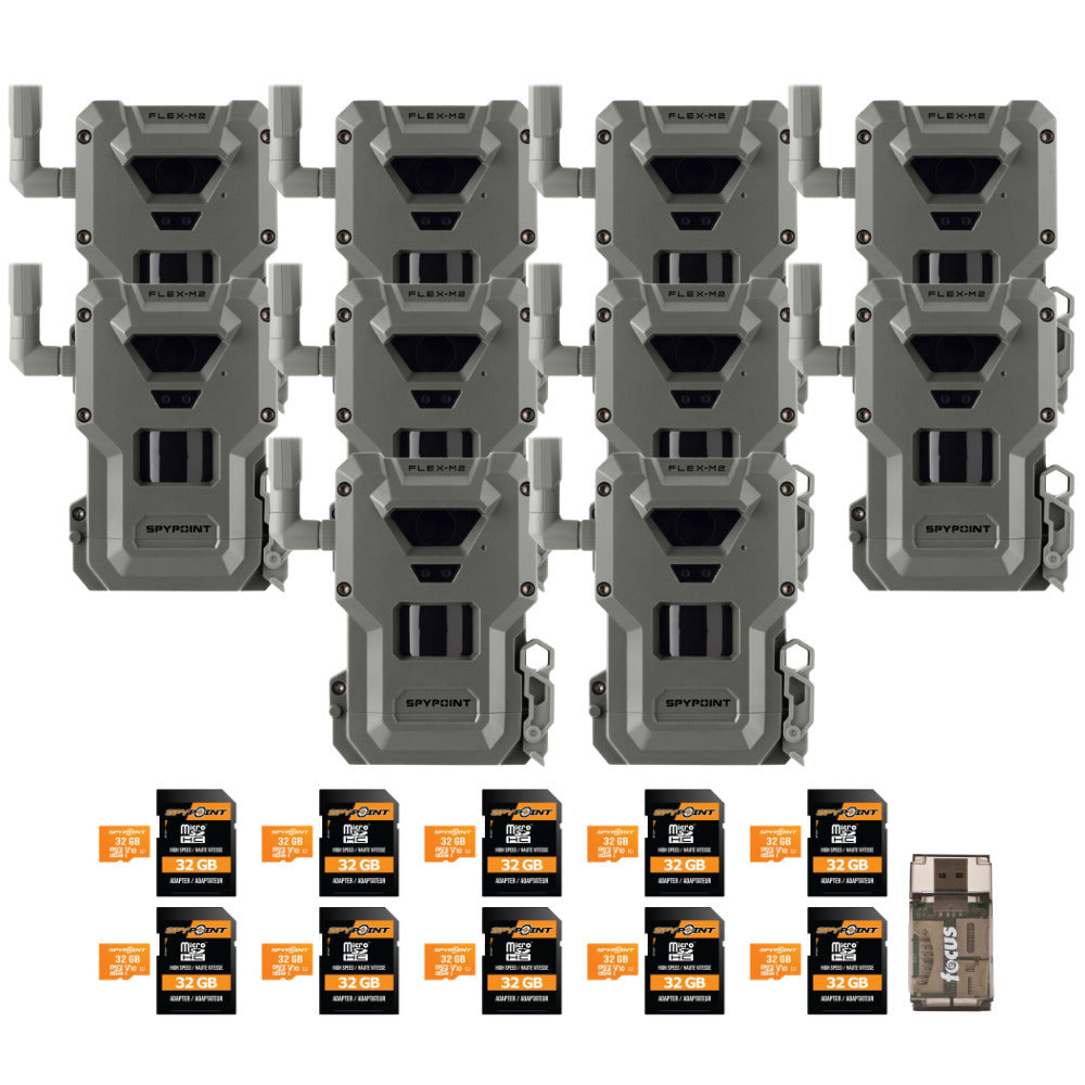 Spypoint FLEX-M2 Trail Camera (10-Pack) with Memory Card and Card Reader Bundle