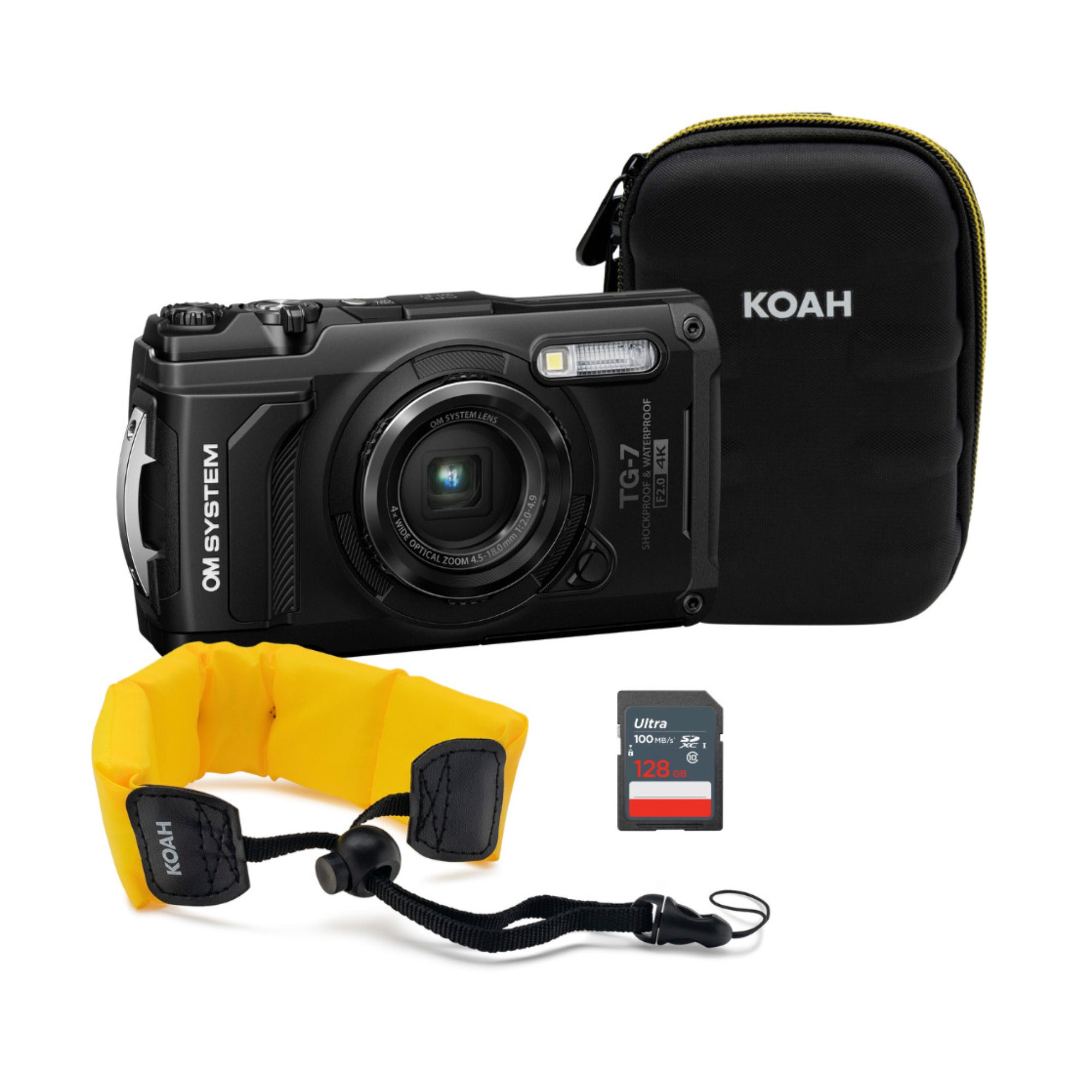 OM SYSTEM Tough TG-7 Digital Camera (Black) Bundle with 128GB Card