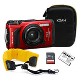 OM SYSTEM Tough TG-7 Digital Camera (Red) Bundle with 128GB Memory Card, Battery and Accessories