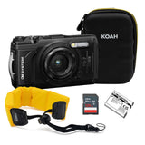 OM SYSTEM Tough TG-7 Digital Camera (Black) Bundle with 128GB Memory Card, Battery and Accessories
