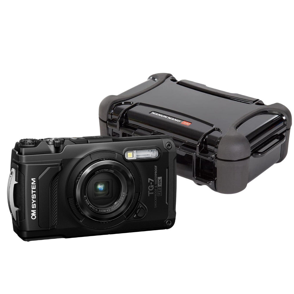 OM SYSTEM Tough TG-7 Digital Camera (Black) with Waterproof Hard