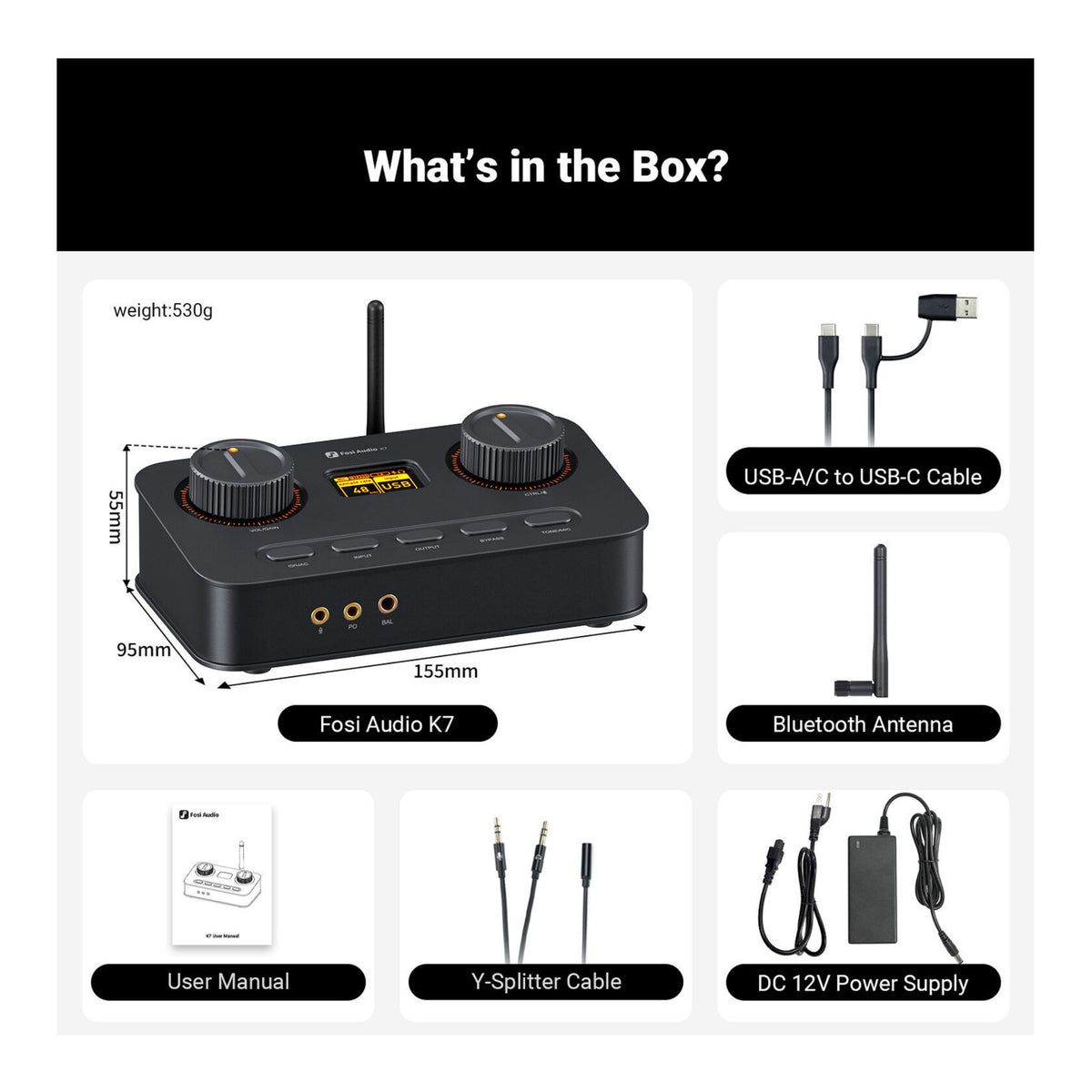 Fosi Audio K7 Desktop USB-C DAC Headphone Amp (Open Box)