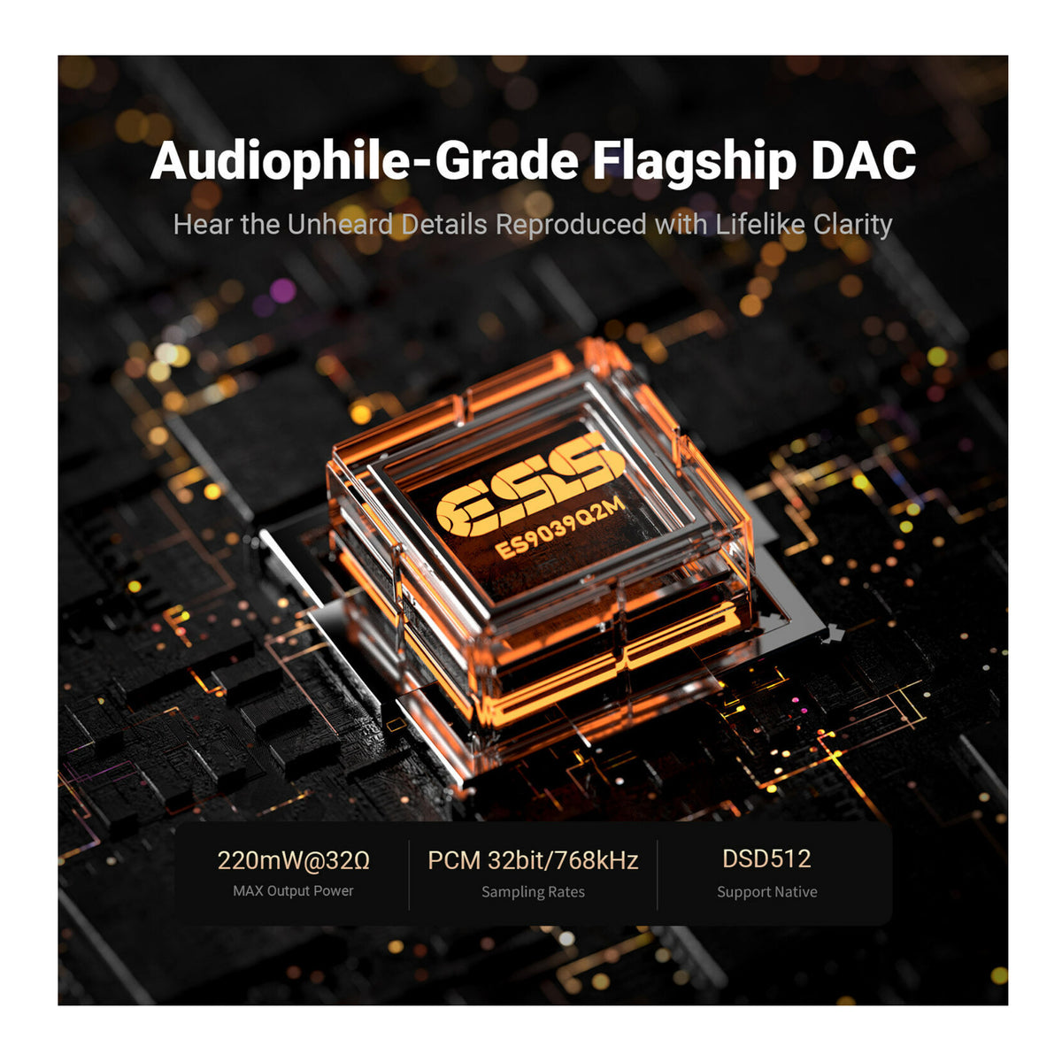 Fosi Audio DS3 Portable USB DAC Headphone Amplifier with Spatial Audio (Black) (Open Box)